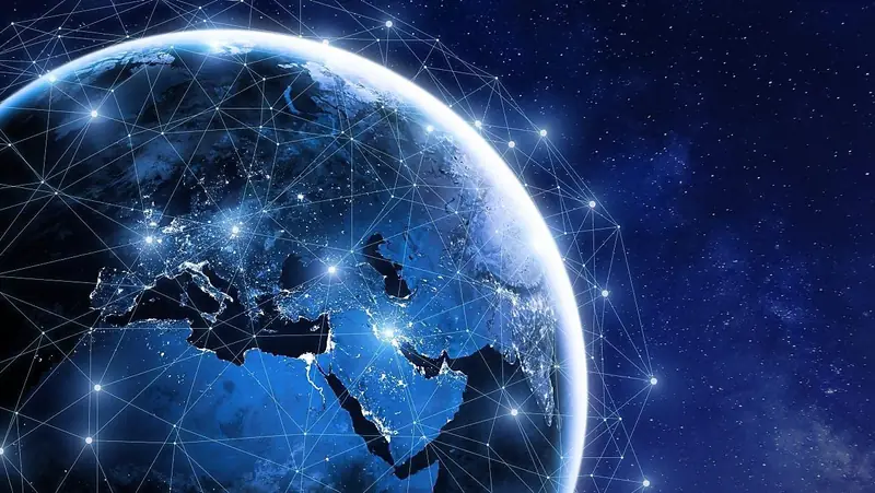 كرة أرضية مضيئة بشبكة من الروابط عبر المناطق