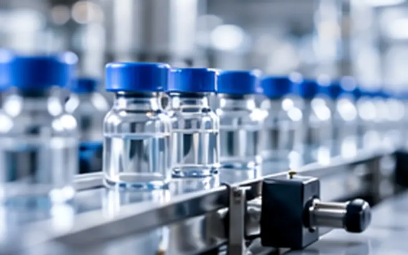 Pharmaceutical vials on an automated production line