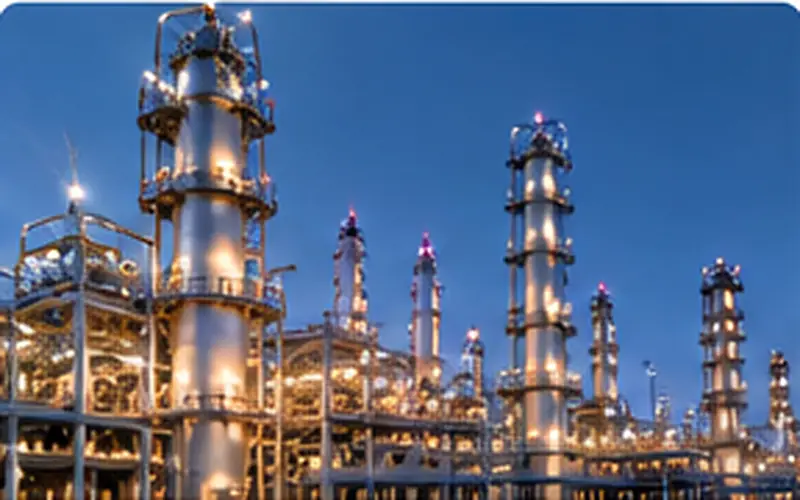 Illuminated petrochemical refinery towers