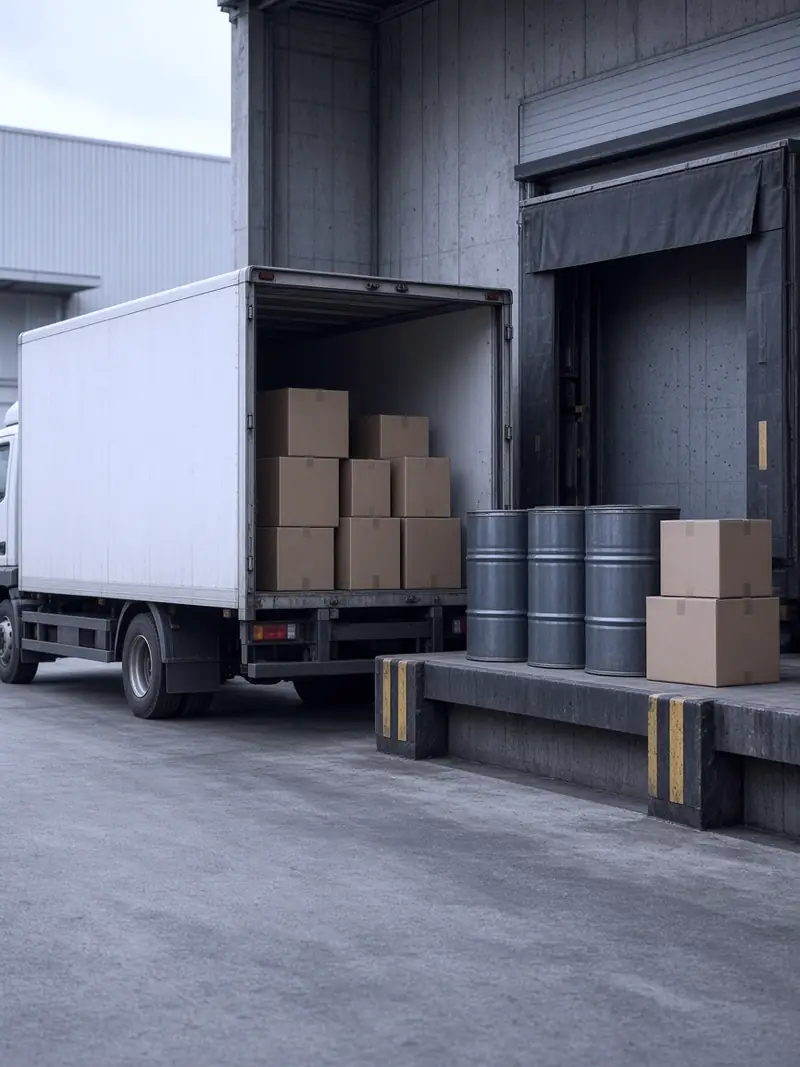 A plain delivery truck at a quiet loading dock